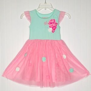 FLAPDOODLES Girls Playful 3D flowers Tulle Dress. Item# 0099